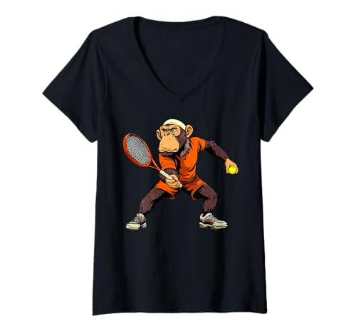 Damen Tennis Affen T-Shirt mit V-Ausschnitt Damen Tennis Affen T-Shirt mit V-Ausschnitt von Tennis Animals