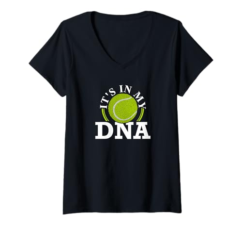 Damen Tennis DNA Tennisball Tennisspieler T-Shirt mit V-Ausschnitt von Tennis Bekleidung für Tennisspieler