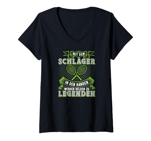 Damen Tennisschläger Spruch Tennis T-Shirt mit V-Ausschnitt von Tennis Bekleidung für Tennisspieler