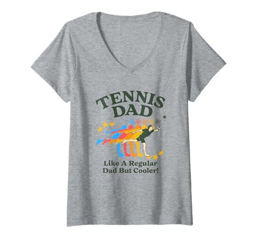 Damen Tennis Papa, Retro Vintage Tennisspieler Vatertag T-Shirt mit V-Ausschnitt von Tennis Clothing Apparel for Cool Dads