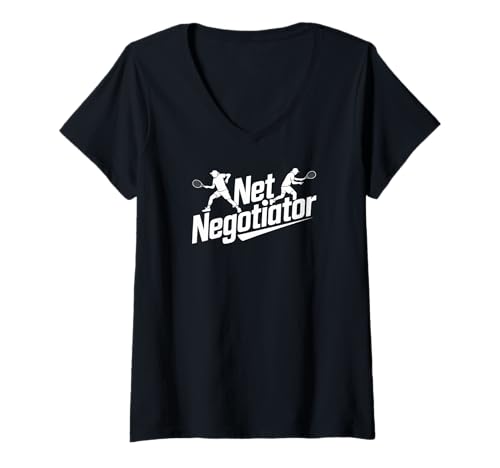 Damen Net Negotiator Tennisspieler Action T-Shirt mit V-Ausschnitt Damen Net Negotiator Tennisspieler Action T-Shirt mit V-Ausschnitt von Tennis Enthusiast Competitive Player Design