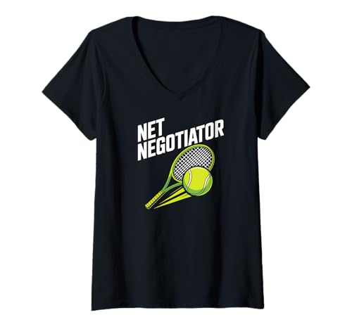 Damen Net Negotiator Tennisschlägerball T-Shirt mit V-Ausschnitt Damen Net Negotiator Tennisschlägerball T-Shirt mit V-Ausschnitt von Tennis Enthusiast Player Sport Passion Game