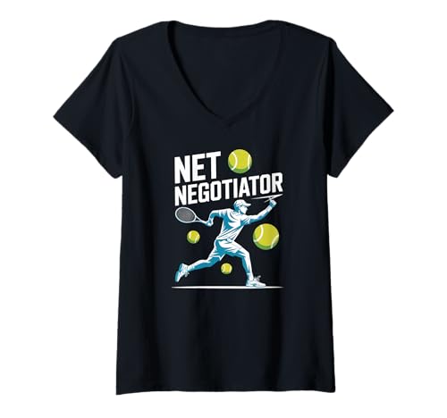Damen Net Negotiator Tennisspieler Fun Sport T-Shirt mit V-Ausschnitt Damen Net Negotiator Tennisspieler Fun Sport T-Shirt mit V-Ausschnitt von Tennis Enthusiasts Racket Skills