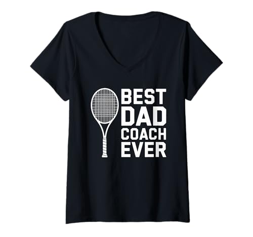 Damen Der Beste Dad Coach Aller Zeiten im Tennissport T-Shirt mit V-Ausschnitt von Tennis Family Gear Dad Coach