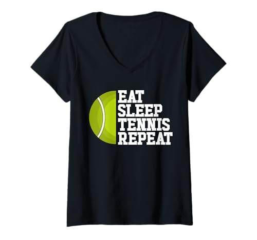 Damen Essen, schlafen, Tennis wiederholen T-Shirt mit V-Ausschnitt Damen Essen, schlafen, Tennis wiederholen T-Shirt mit V-Ausschnitt von Tennis Fanatic Co.