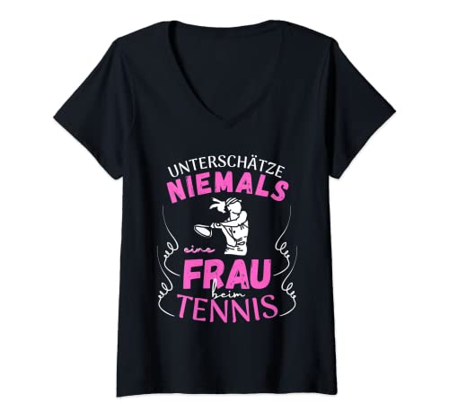 Damen Tennis Frauen Spruch Mädchen alte Frau Tennisschläger T-Shirt mit V-Ausschnitt von Tennis Frauen Spruch Geschenk Mädchen Spielerin