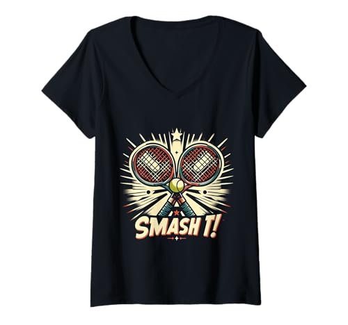 Damen Smash It! Tennisspieler T-Shirt mit V-Ausschnitt Damen Smash It! Tennisspieler T-Shirt mit V-Ausschnitt von Tennis Game Set Style