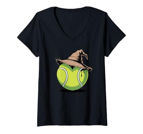 Damen Halloween Vogelscheuche Tennis T-Shirt mit V-Ausschnitt von Tennis Gift For A Tennis Player