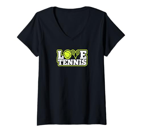 Damen Ich Liebe Tennis T-Shirt mit V-Ausschnitt Damen Ich Liebe Tennis T-Shirt mit V-Ausschnitt von Tennis Kleidung für Tennisspieler