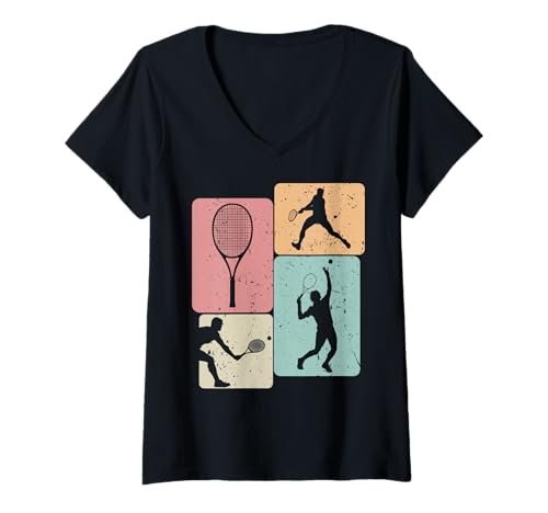 Damen Vintage Tennis Club Sport T-Shirt mit V-Ausschnitt von Tennis Lover