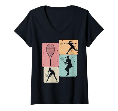 Damen Vintage Tennis Club Sport T-Shirt mit V-Ausschnitt von Tennis Lover