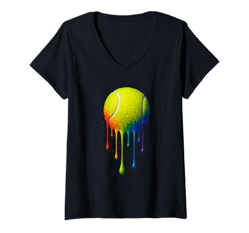Damen Tennisball tropfend, Cooler Tennisspieler Jungen Herren Damen T-Shirt mit V-Ausschnitt Damen Tennisball tropfend, Cooler Tennisspieler Jungen Herren Damen T-Shirt mit V-Ausschnitt von Tennis Lovers, Players & Coaches Shirts