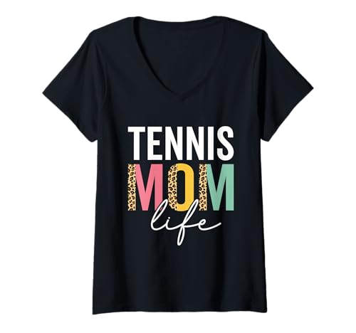 Damen Tennis Mom Life Leopard Gepard Lustige Tennis Mama T-Shirt mit V-Ausschnitt Damen Tennis Mom Life Leopard Gepard Lustige Tennis Mama T-Shirt mit V-Ausschnitt von Tennis Mom Tees for women