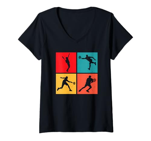 Damen Tennis Motive farbig Retro T-Shirt mit V-Ausschnitt Damen Tennis Motive farbig Retro T-Shirt mit V-Ausschnitt von Tennis Motive Retro farbig