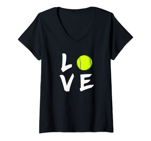 Damen Tennis-Outfit Love Design für Tennis Training T-Shirt mit V-Ausschnitt von Tennis Sport Design Gifts