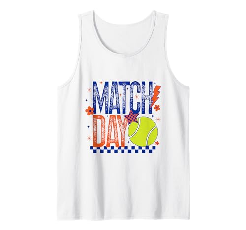 Tennis Match Mädchen Tennis Team Player Orange und Blau Tank Top von Tennis T-Shirt Co.