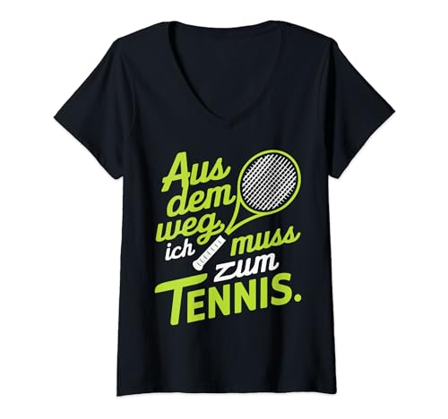 Damen Tennis Aus dem Weg ich muss zum Tennis T-Shirt mit V-Ausschnitt Damen Tennis Aus dem Weg ich muss zum Tennis T-Shirt mit V-Ausschnitt von Tennis Tennisspieler Tennisschläger Sport