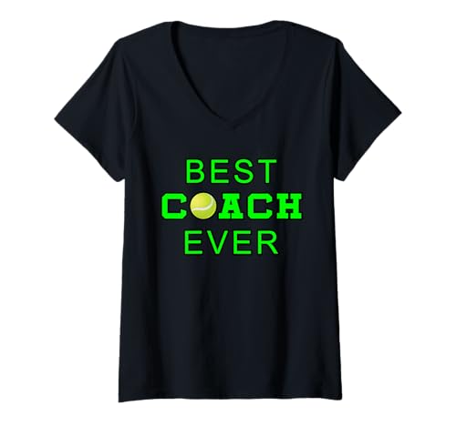 Damen Best Coach Ever Tennistrainer T-Shirt mit V-Ausschnitt von Tennis Tennisspieler Trainer Coach Sport Geschenk