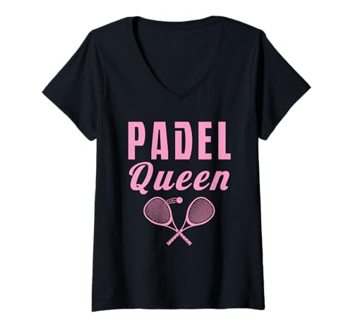 Damen Padel Queen T-Shirt mit V-Ausschnitt von Tennis Tennisspieler Trainer Coach Sport Geschenk