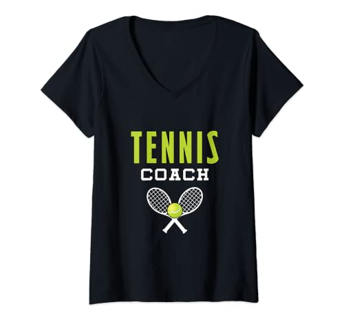 Damen Tennis Coach T-Shirt mit V-Ausschnitt von Tennis Tennisspieler Trainer Coach Sport Geschenk