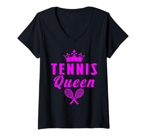Damen Tennis Queen T-Shirt mit V-Ausschnitt von Tennis Tennisspieler Trainer Coach Sport Geschenk
