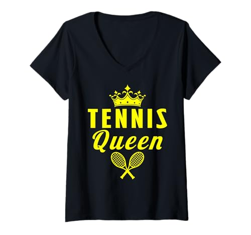 Damen Tennis Queen T-Shirt mit V-Ausschnitt Damen Tennis Queen T-Shirt mit V-Ausschnitt von Tennis Tennisspieler Trainer Coach Sport Geschenk