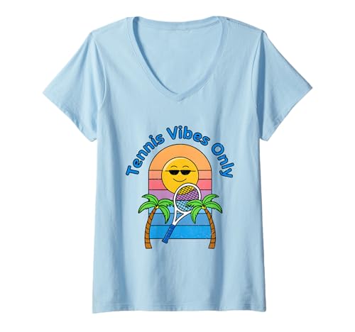 Damen Tennis Vibes Only - Retro Beach Style T-Shirt mit V-Ausschnitt von Tennis Vibes Collection