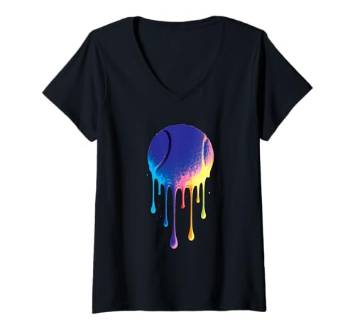 Damen Bunte Regenbogen-Tennisball-Kunst, Tennisspieler T-Shirt mit V-Ausschnitt Damen Bunte Regenbogen-Tennisball-Kunst, Tennisspieler T-Shirt mit V-Ausschnitt von Tennis Vibes Drip Sports Shirts & Apparel