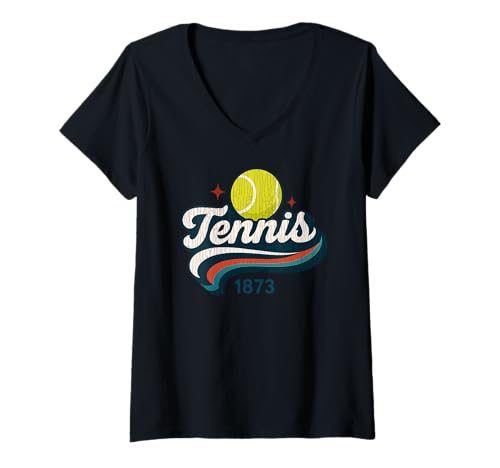 Damen Tennis 1873 Sport Varsity Vintage Jungen Mädchen T-Shirt mit V-Ausschnitt Damen Tennis 1873 Sport Varsity Vintage Jungen Mädchen T-Shirt mit V-Ausschnitt von TennisAxis1