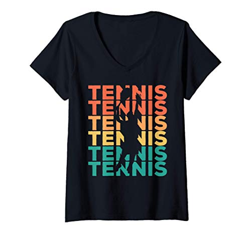 Damen Retro Vintage Tennis Geschenk für Tennisspieler T-Shirt mit V-Ausschnitt von Tennisspieler Geschenkideen