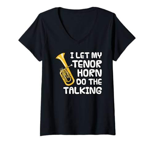 Damen Ich lasse mein Tenorhorn sprechen, Blechbläser introvertiert T-Shirt mit V-Ausschnitt Damen Ich lasse mein Tenorhorn sprechen, Blechbläser introvertiert T-Shirt mit V-Ausschnitt von Tenor Horn Player Musician Introvert By DoodleRob