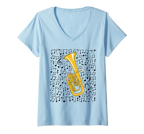 Damen Tenorhorn, Musikalische Notizen, Blechbläser T-Shirt mit V-Ausschnitt von Tenor Horn Teacher Music Notation By DoodleRob