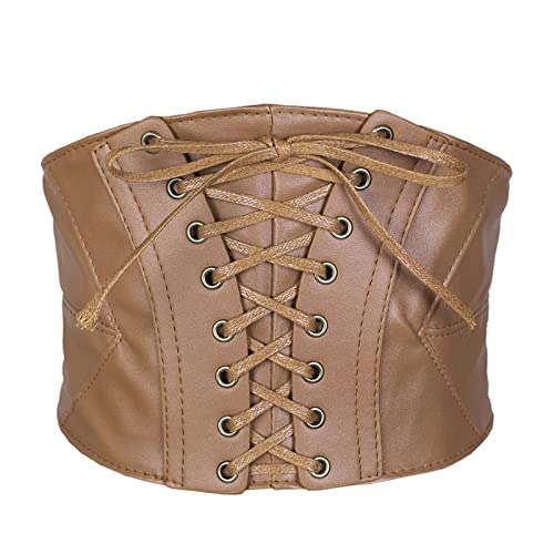 Damen Taille Korsett Gürtel, Breite Leder Korsett Gürtel Mittelalterliche Schnürung geschnürt Korsett Elastische Taille Gürtel Retro Steampunk Korsett, Braun von Tenorbass