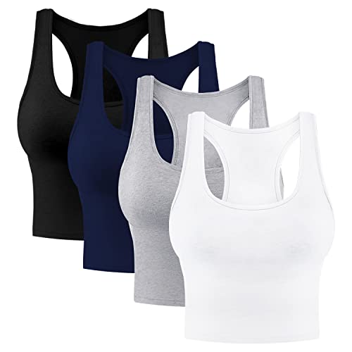 4 Stück Damen Crop Tops Baumwolle Basic Tank Tops Racerback ärmellos Sport Workout Crop Tank Tops - - Klein von Tenpluszero