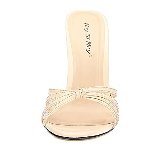 13 cm/5,11 in Damen Herren Crossdressing Heels Peep Toe Backless Stiletto Slip On Sandalen Kleid Party Schuhe Plus Size Unisex Für Party Club,Beige,42 EU von Tent