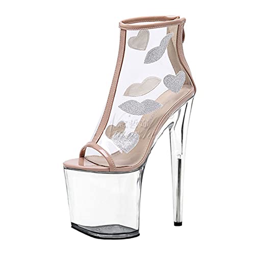 20 cm/7,87 in Mode Transparent Niedrige Stiefel Super High Heel Transparent Kristall Mit Nacht Party Damenschuhe Herren Offene Zehe Stiefel Schuhe Übergröße,C,35 EU von Tent