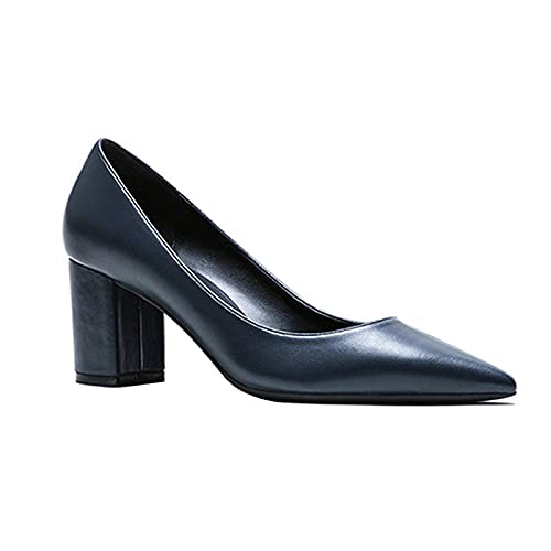 6.5Cm/2.55In High Heel, Spitzschuh Flacher Mund Dicker Absatz Damen Hochzeit Mid-Heels Pumps Sexy Slip-On Party Prom Schuhe Für Party Prom Alltag,Blau,42 EU von TENT