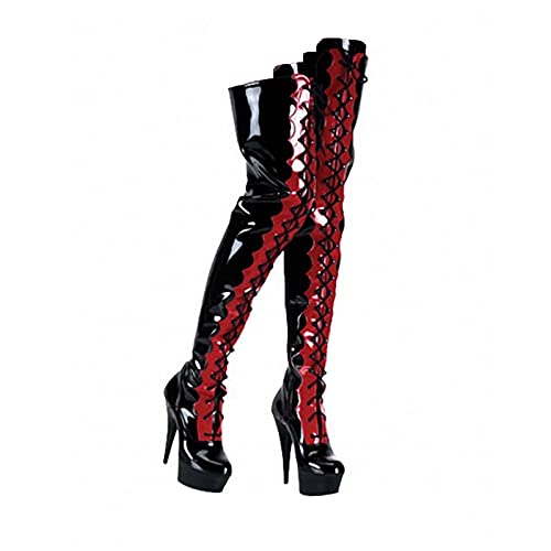 Damen Overknee Sexy Stiefel High Heels Stiefel Plateau Stiletto GroßE High Heels FüR Party Prom Club Unisex High Fashion SchnüRstiefel Pole Dance Stiefel,Schwarz,44 EU von Tent