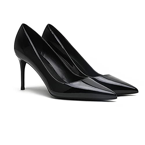 Sexy Spitze High Heels Für Damen - 3,14 Zoll / 8 cm Lack-High Heels, Hochzeitsschuhe, Schöne Abend-Stilettos,Schwarz,37 EU von TENT