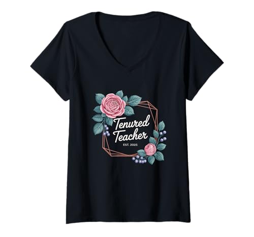 Damen Festangestellte Lehrerin 2025 Frauen mit Festanstellung Herzlichen Glückwunsch T-Shirt mit V-Ausschnitt Damen Festangestellte Lehrerin 2025 Frauen mit Festanstellung Herzlichen Glückwunsch T-Shirt mit V-Ausschnitt von Tenured Teacher 2025 Women With Tenure