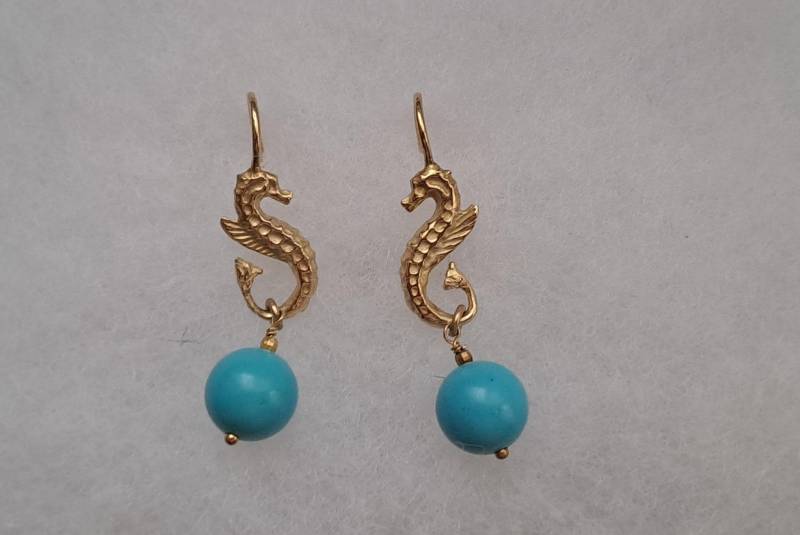 Seepferdchen Ohrringe in Silber Mit Türkis - Geschenk Verpackt Ohrringe-See Schmuckstück Aus Sizilien - Alternativ Amethyst Oder Perlen von TeodoraGioielli