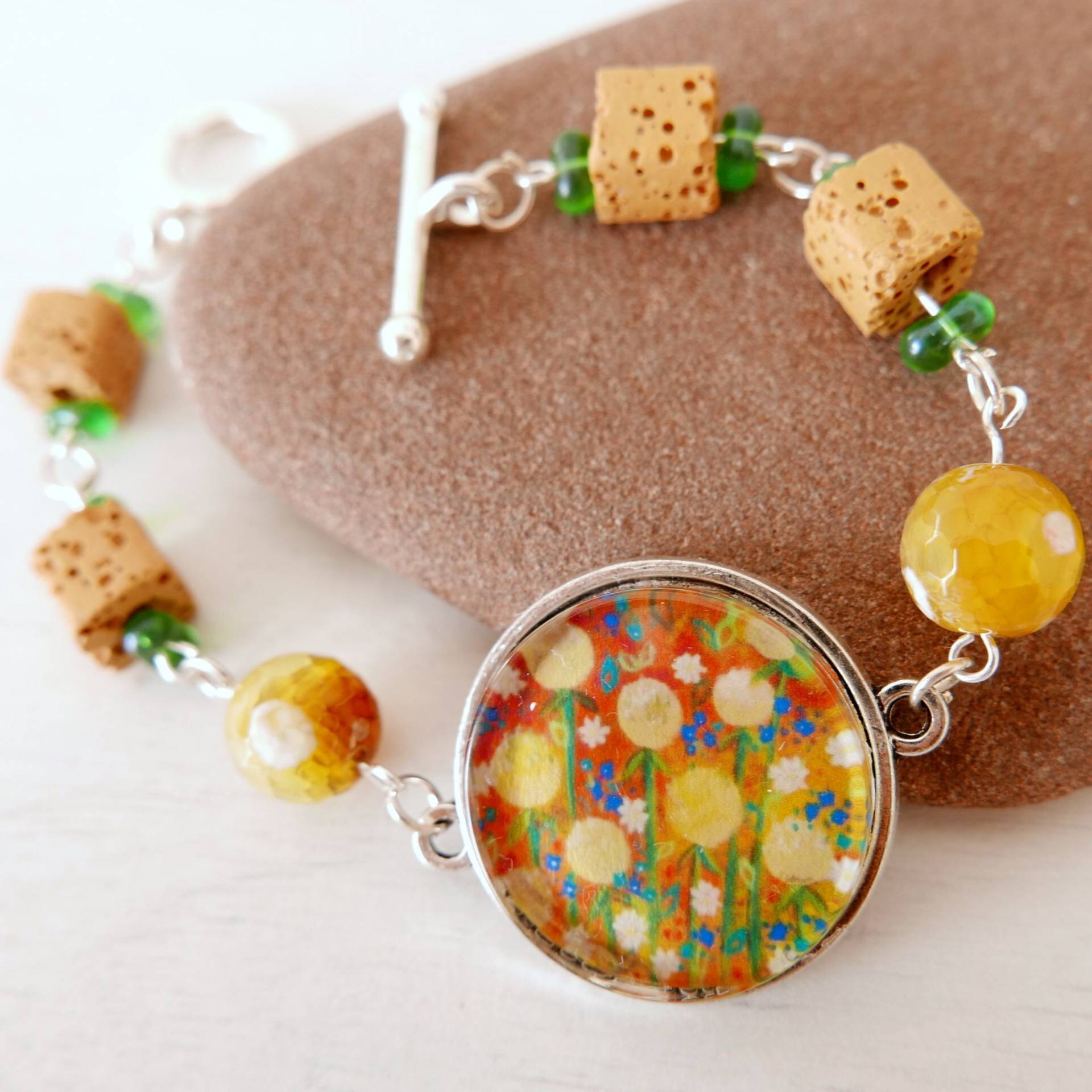 Gelb Armband, Blumen Herbst Wiese Kunst Löwenzahn Gelbe Lava Perlen, Sommer Armband Gelb Armband, Blumen Herbst Wiese Kunst Löwenzahn Gelbe Lava Perlen, Sommer Armband von TeodoraPainting