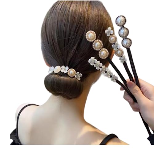 4 Stücke Blume Perle Haarknoten macher Twist Stirnband Donut-Brötchen-Maker Lazy Frisur Zubehör für Frauen Mädchen von Teogneot