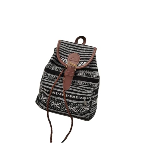 Bohemian Classic Backpack Handbags Small Leather and Oxford Fabric Leisure Backpack with Drawstring and Flap(Schwarz) von Teogneot