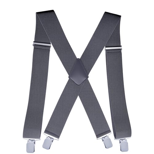Teogneot Mens Suspenders，Extra Wide Straps and Metal Clips Braces X Shape with Criss Cross Straps(Dunkelgrau) von Teogneot