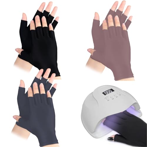 Teokantz 3 Paar UV Handschuhe Nägel, Handschuhe UV Lampe, UV Schutzhandschuhe, Fingerlose Handschuhe Damen für UV Lampe Nägel, Sport, Autofahren, Gartenarbeit (Schwarz Grau Lila) von Teokantz