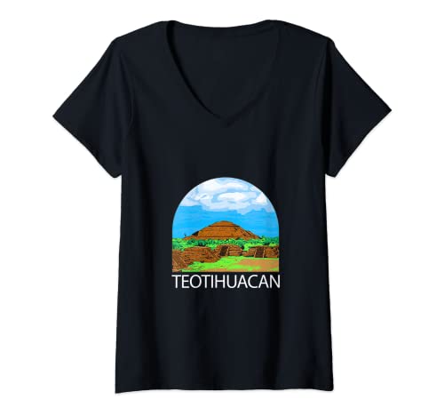 Damen Teotihuacan Ruinen Azteken Ruinen Tempel Mexiko Fan T-Shirt mit V-Ausschnitt Damen Teotihuacan Ruinen Azteken Ruinen Tempel Mexiko Fan T-Shirt mit V-Ausschnitt von Teotihuacan Mexico Fan Pyramide Südamerika Tourist