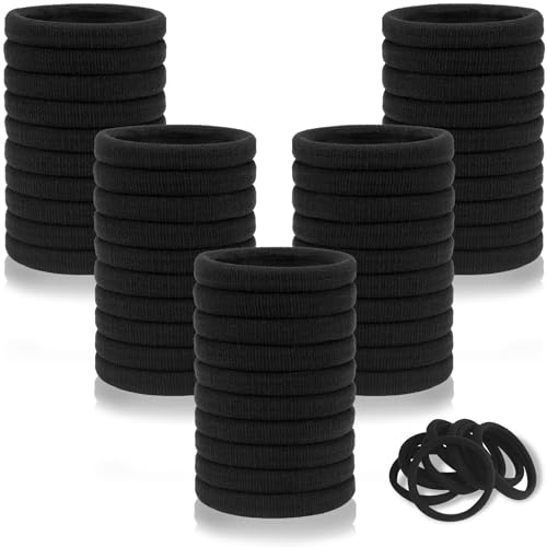 Teouuas 50 Stück Haargummis Schwarz, Elastische Haargummis Ohne Metall, Soft Baumwolle Scrunchies, Premium Gummibänder Haargummi, Pferdeschwanzhalter für Damen, Herren,für Dickes Haar von Teouuas