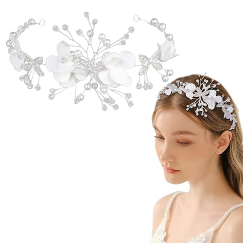 Teouuas Haarschmuck Kommunion Mädchen, Perle Haarreifen Kopfbedeckung, Prinzessin Blumenkranz Haare, Kommunion Haarschmuck Mädchen, für Erstkommunion, Hochzeit und Besondere Anlässe (Weiß) von Teouuas
