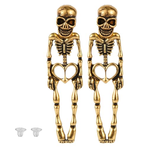 Teouuas Halloween Totenkopf Ohrringe, Punk Totenkopf Earrings für Damen, Gruselige Schädel Skelett Ohrringe Ohrstecker Schmuck Geschenke für Damen Mädchen Halloween Karneval Kostüm Zubehör, Bronze von Teouuas